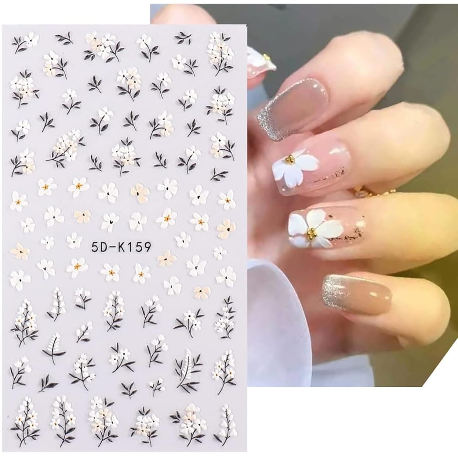 Flower Nail Art Stickers – 5D Embossed, Spring/Summer Daisy Designs, Self-Adh…
