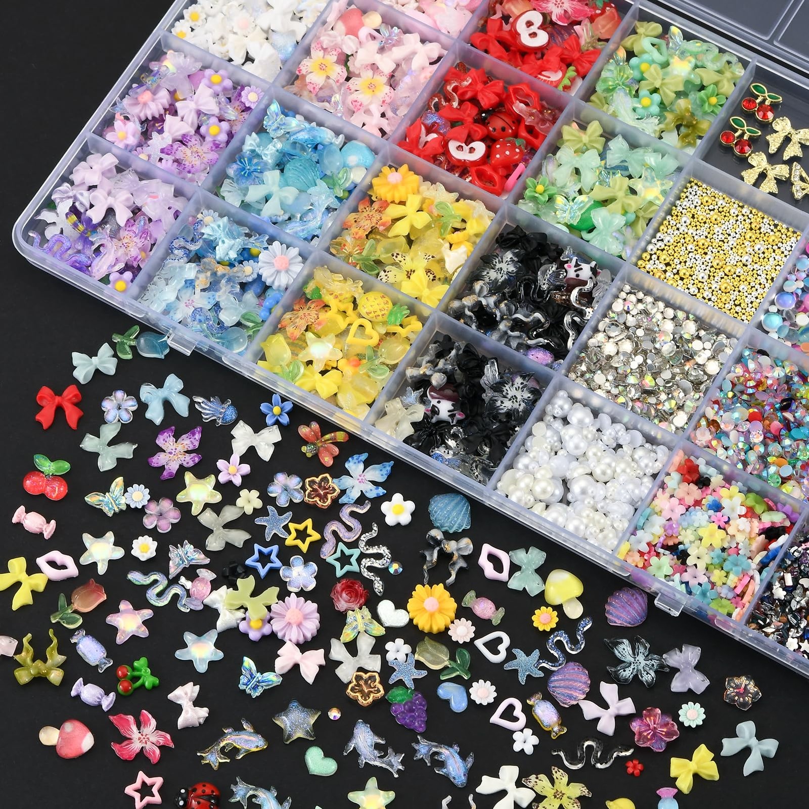 9000 Pcs 3D Nail Charms and Gems Bulk Y2k Cute Charms for Nails Design Kit 11…