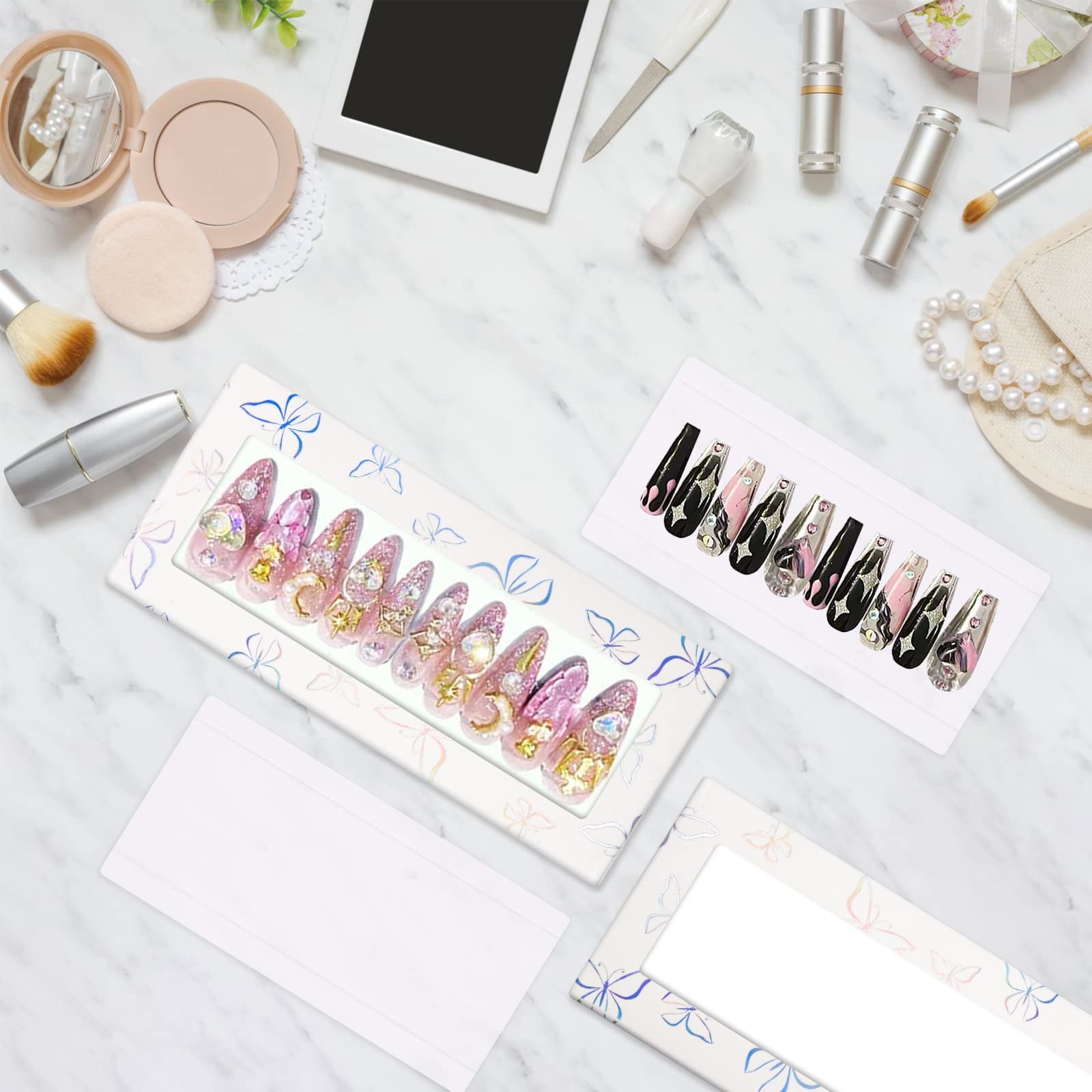 HLQHXWHZT 35 Pcs Empty Press on Nails Packaging Box Set 35 Pcs White Backgrou…