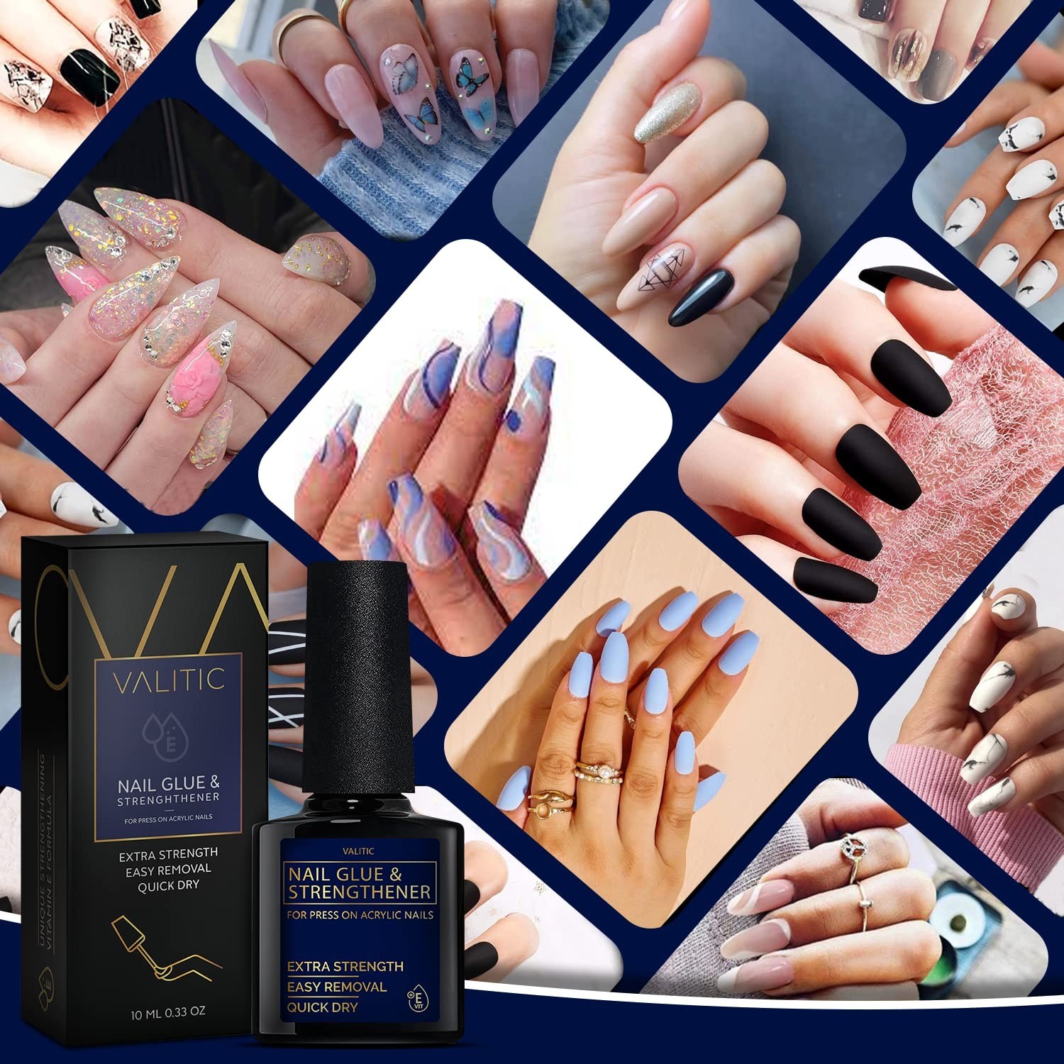 Strong Nail Glue and Strengthener for Acrylic and Press On Nails – Quick Dry …