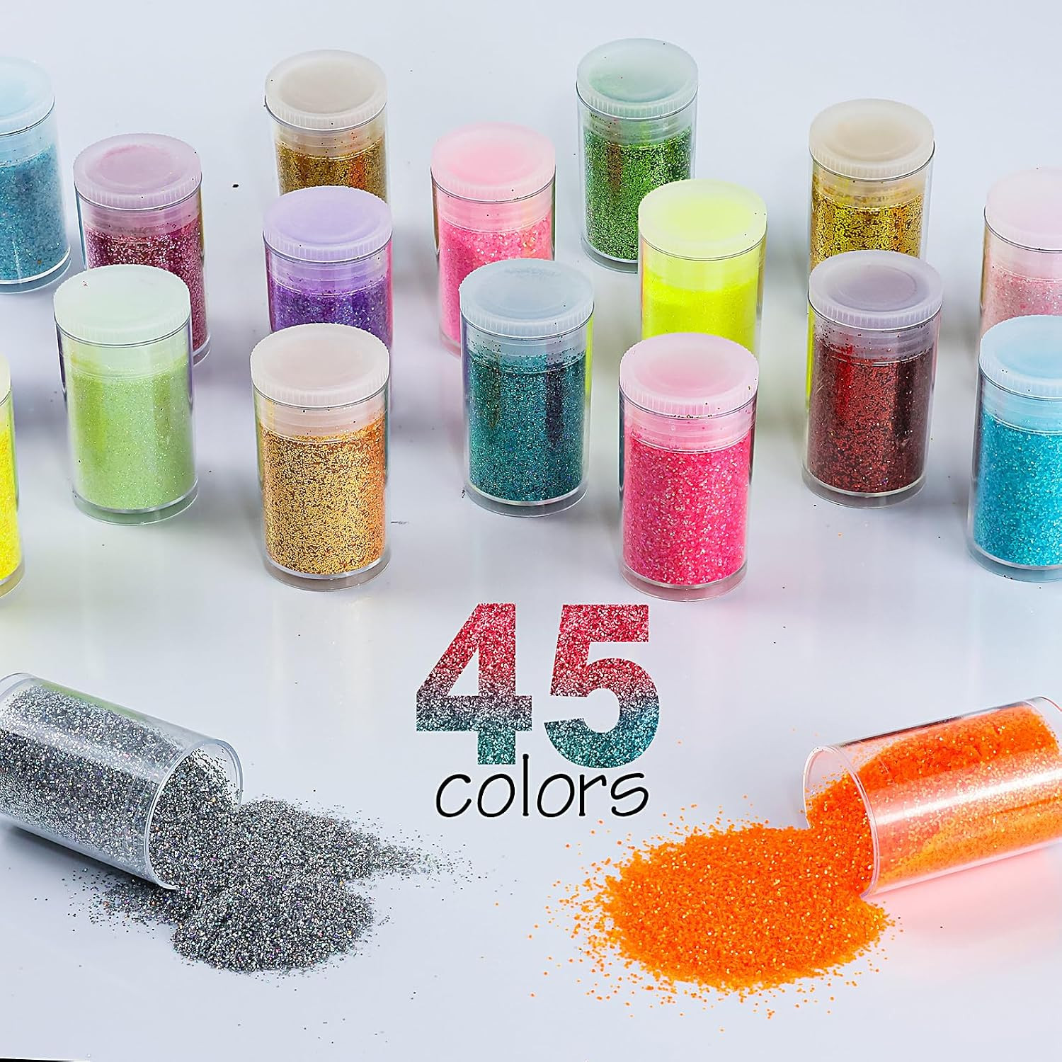 Ultra Fine Glitter for Nails, Set of 45 Colors, Extra Fine Resin Glitter