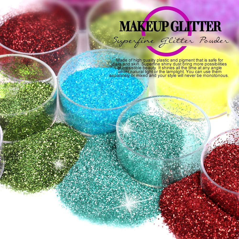 48 Colors Fine Glitter for Crafts, Arts, Decoration, Resin, Nail Glitter Body Ha