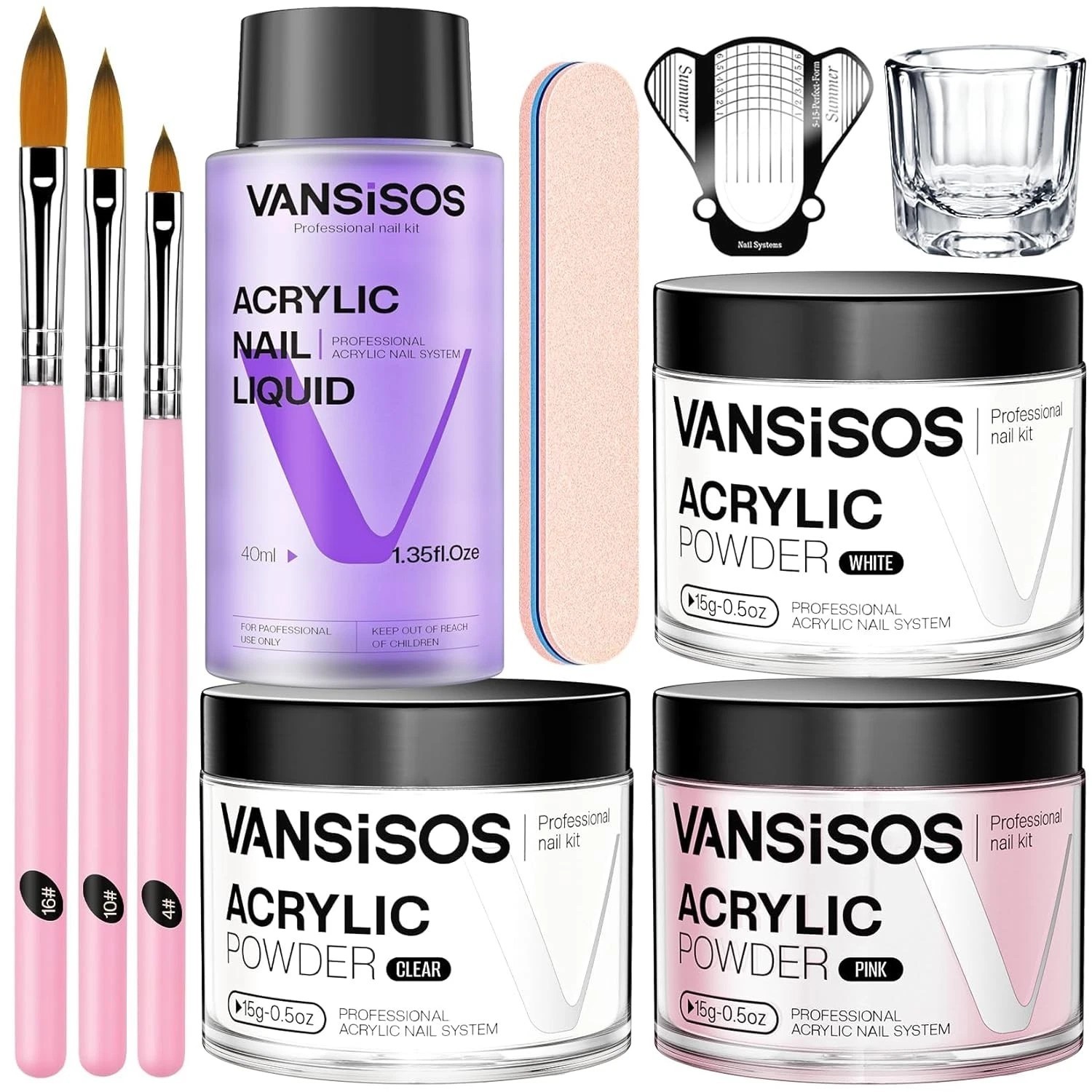 Acrylic Nail Kit for Beginners: Clear White Pink Powder and Liquid Set Profes…