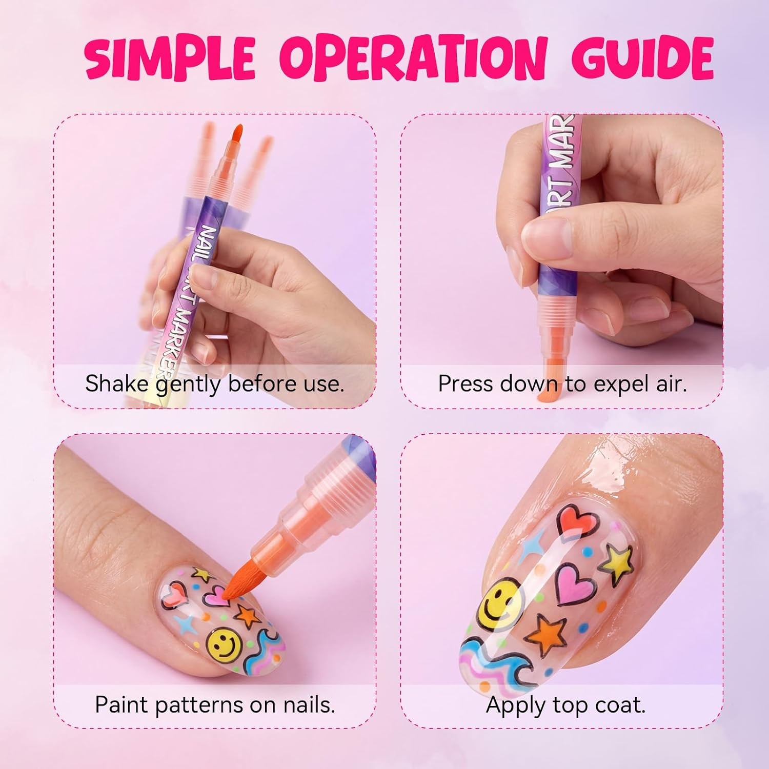 12 Colors Nail Art Pens Set, 0.7mm 3D Nail Polish Pens, Quick Dry, Long Lasting