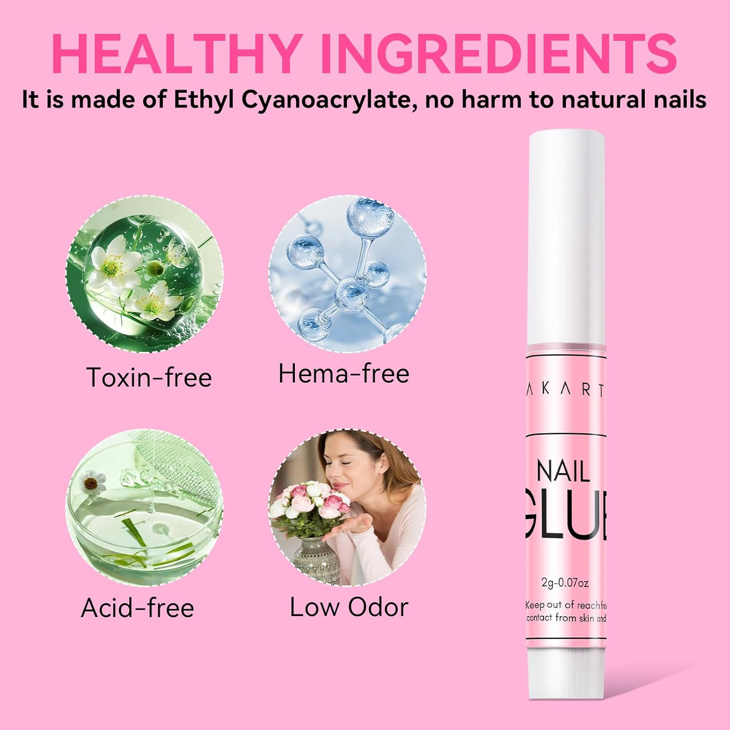Nail Glue for Press on Nails, 5-10S Fast Air Dry No UV Lamp, Hema-Free Strong Bo