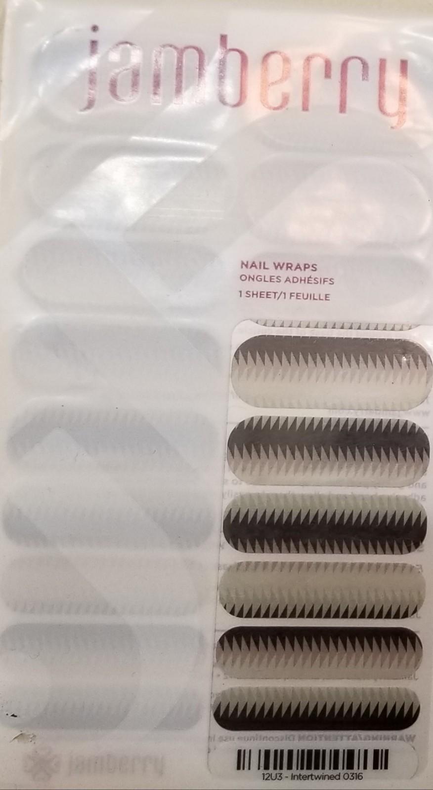 New JAMBERRY Nail Wraps INTERTWINED Full Sheet RETIRED Black White Brown