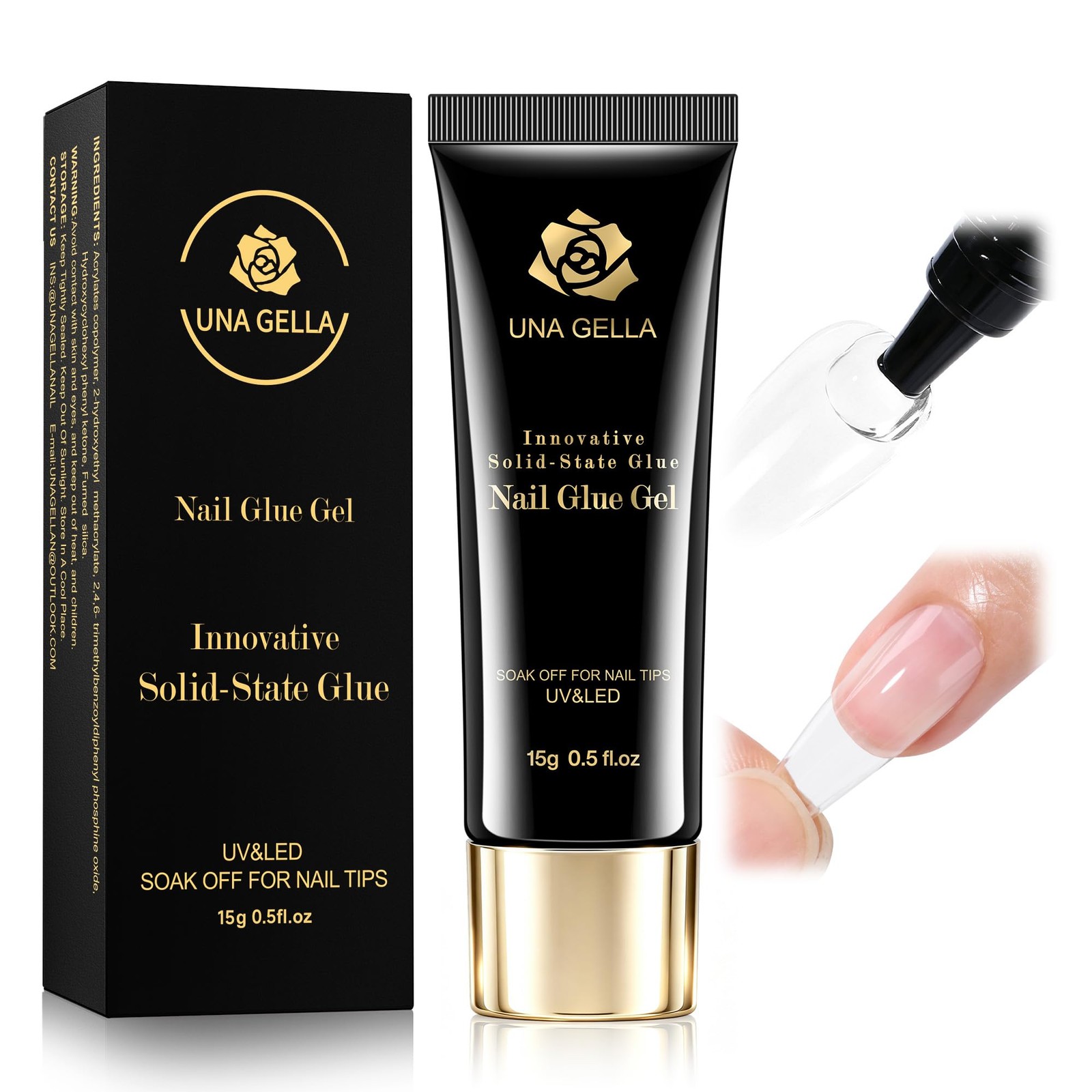 UNA GELLA Solid Nail Glue Gel 15ml Lamp Curing Needed Solid Soak