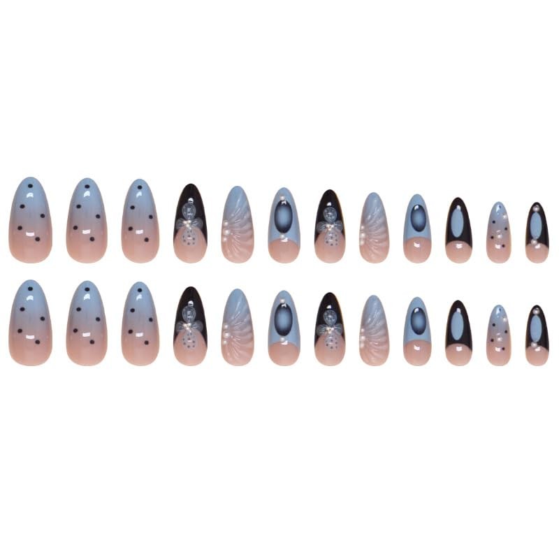 24Pcs Summer Ocean Shells Press on Nails Medium Almond Fake Nails Pink Blue O…