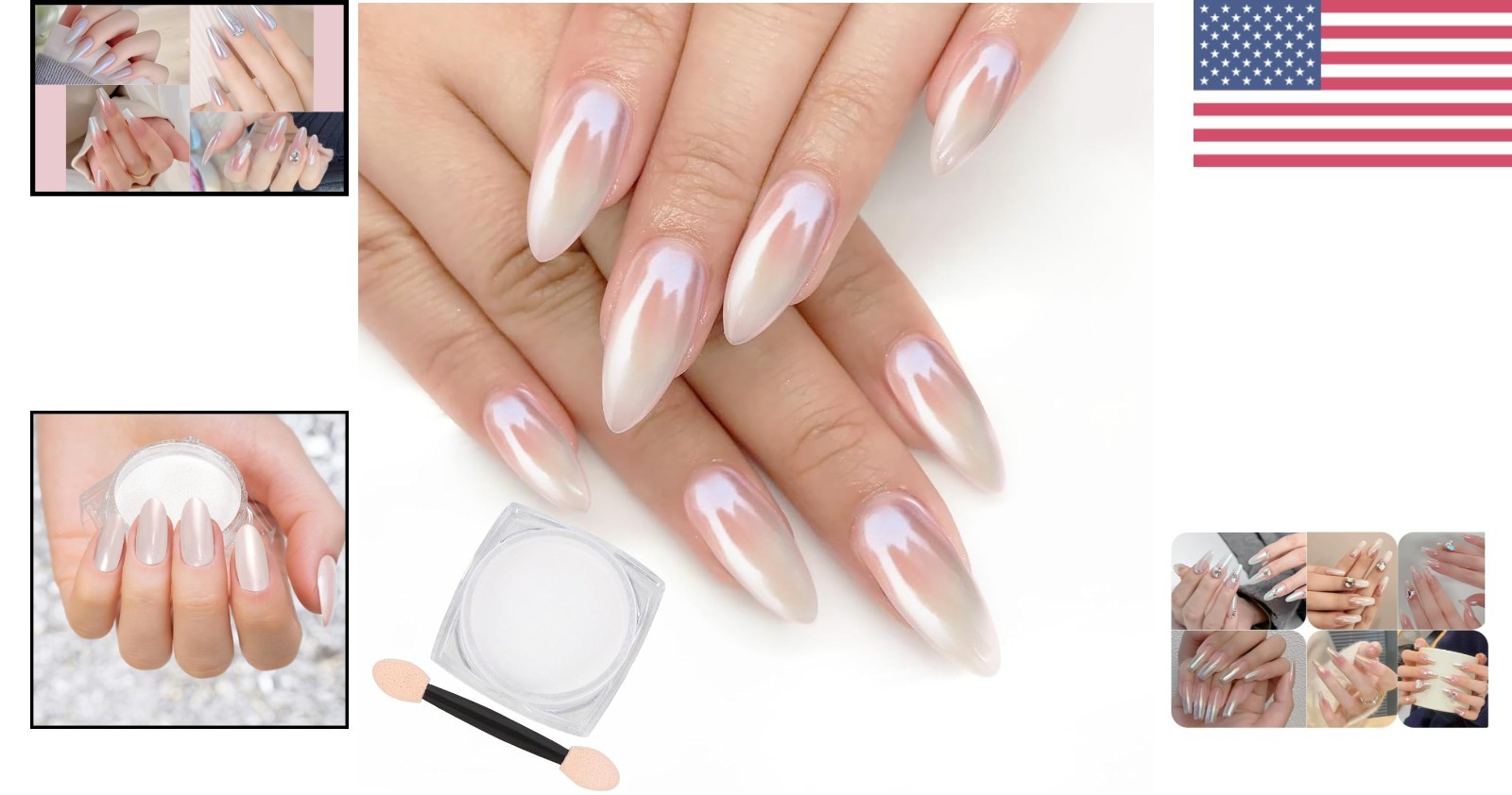 White Pearl Chrome Nail Powder Iridescent Aurora Metallic Mirror Effect