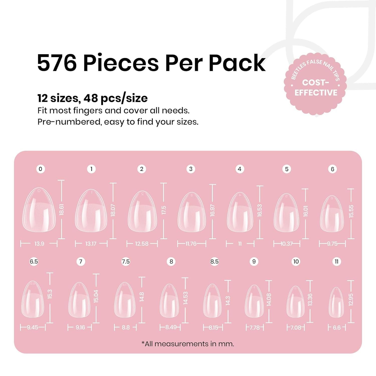 Beetles Gel Nail Tips 576Pcs Extra Short Almond Fake Nails Etch-X Half Matte…