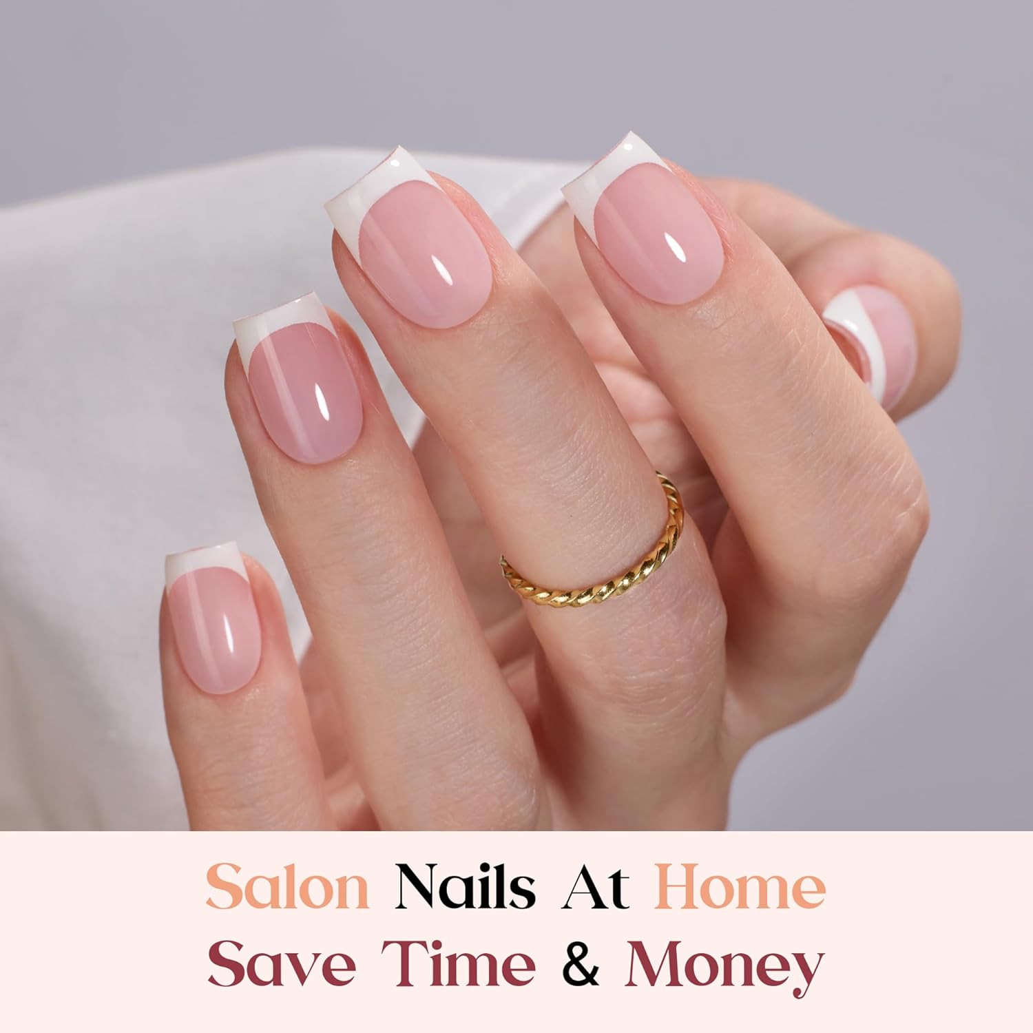 X Press plus Gel Nails Kit – Pearl French | Pink Short Square French Tip Press o