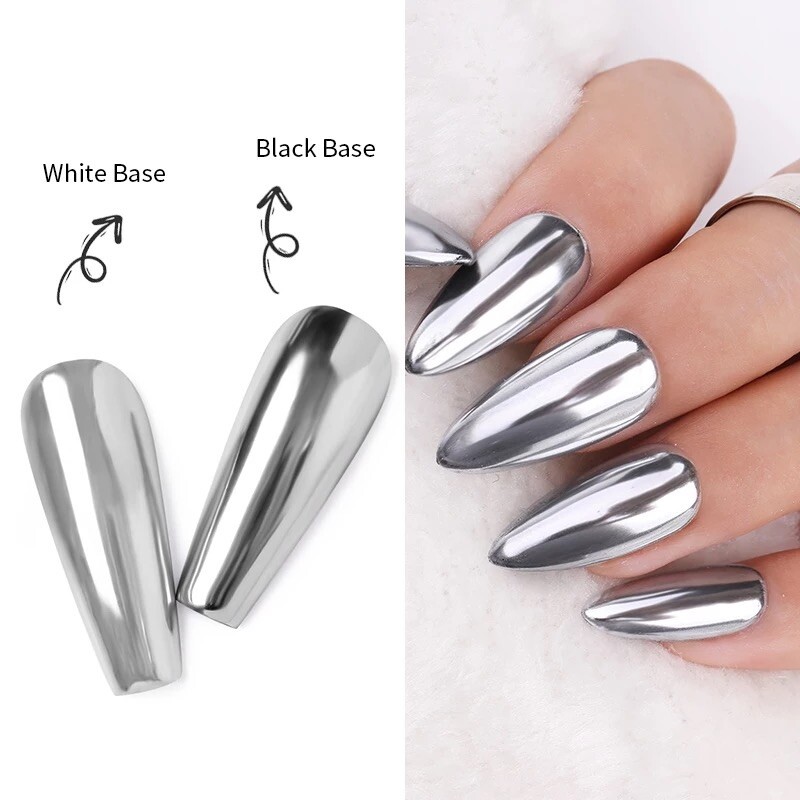 Silver Mirror Nail Chrome Powder Shimmer Super Glass Effect Decoration + Brush