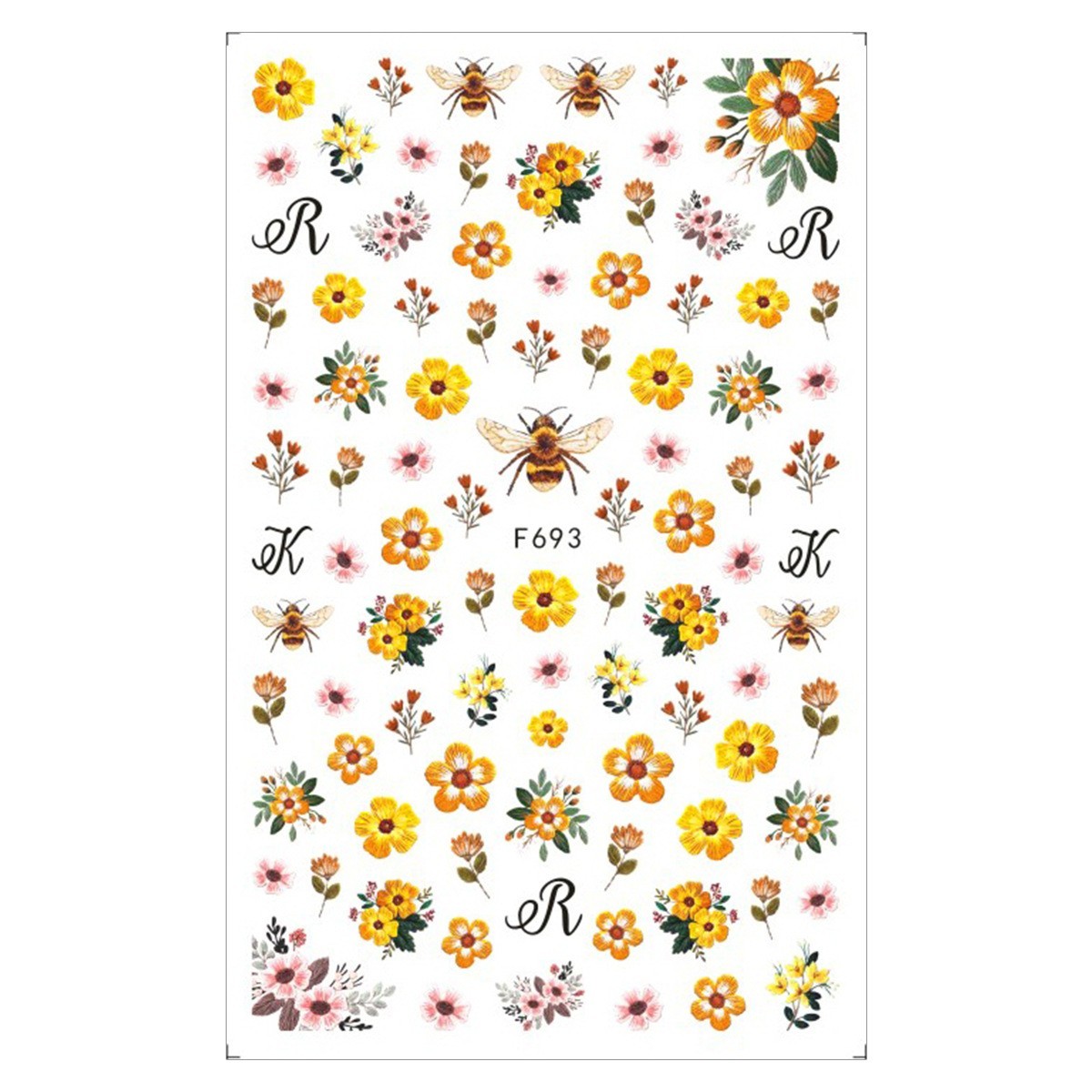 Nail Art Stickers Decals Yellow Flowers Bumble Bee Floral Bees Wasp F693 NS44