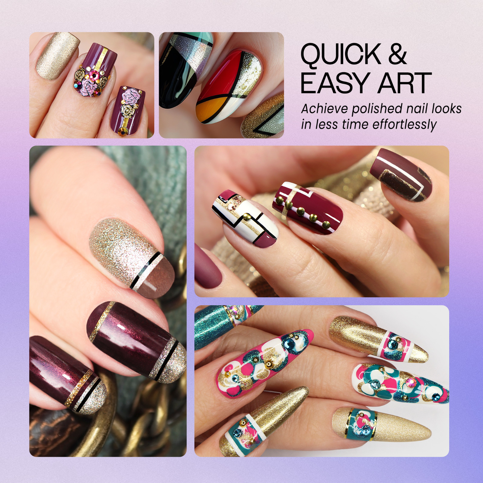 Beauticom Nail Art Glitter Sticker Strip Tape (Assorted 10 Color Set)