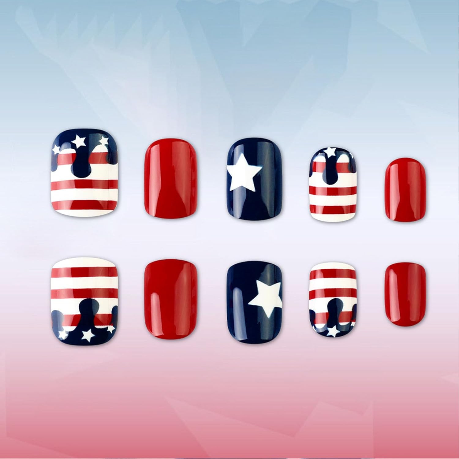 4Th of July Press on Nails Short Square Fourth of July Fake Nails with Stars