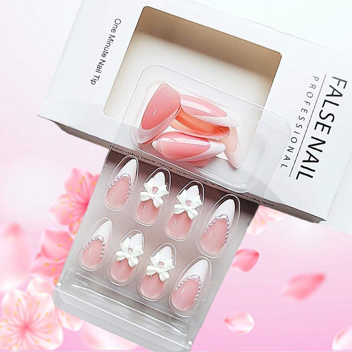 24PCS Short Press on Nails Almond Fake Nails Shiny Bare Color Small Love Full