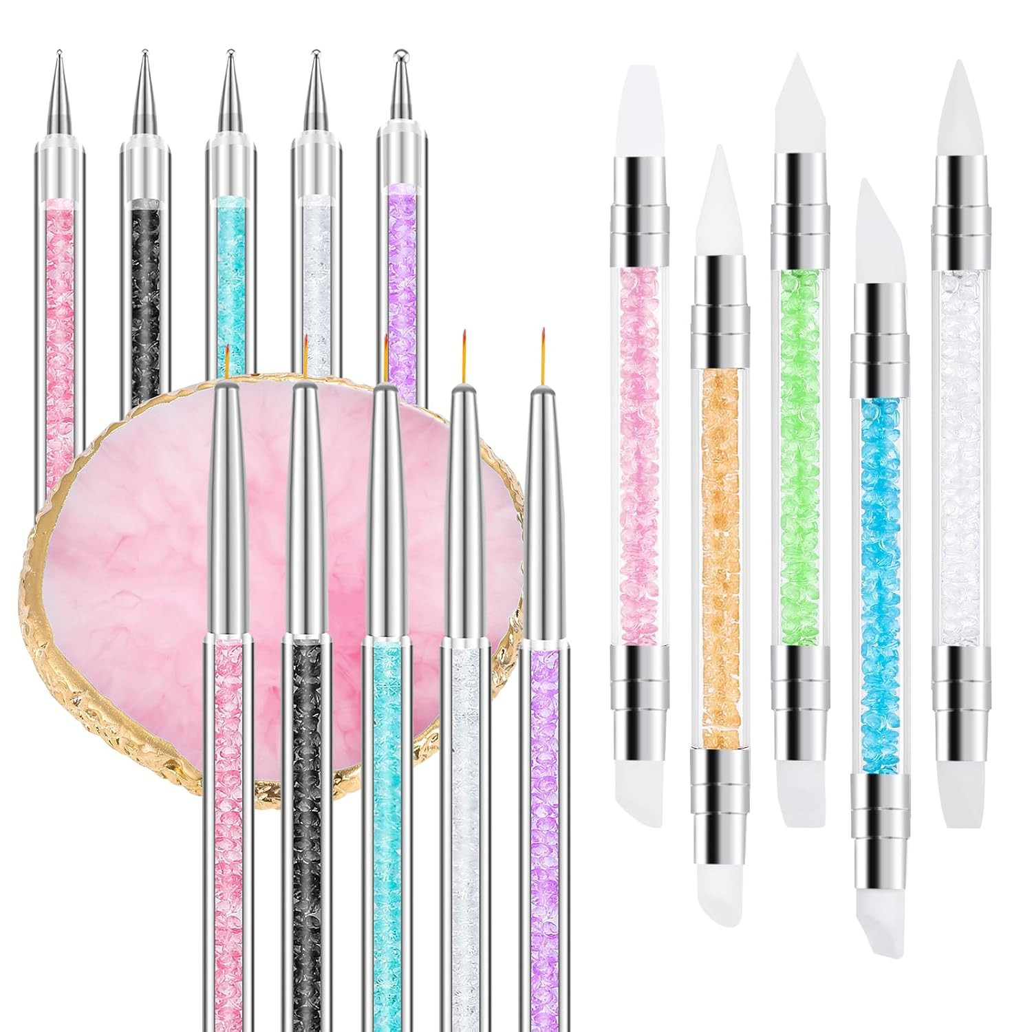 Resin Nail Art Palette Brush Set Color Mixing Dotting Pen Nail Tools Salon DIY