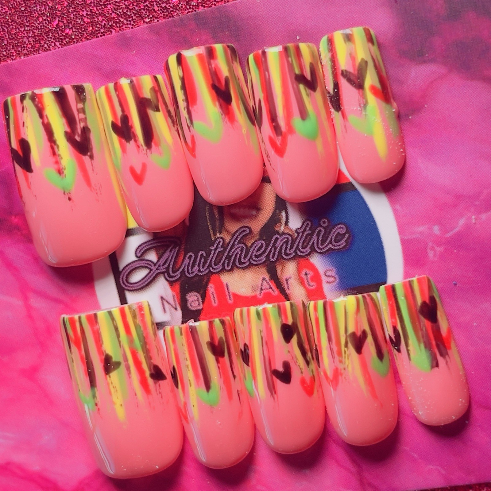 Authentic Nail Arts Square Press-On Nails Juneteenth Glossy Acrylic Full Cover