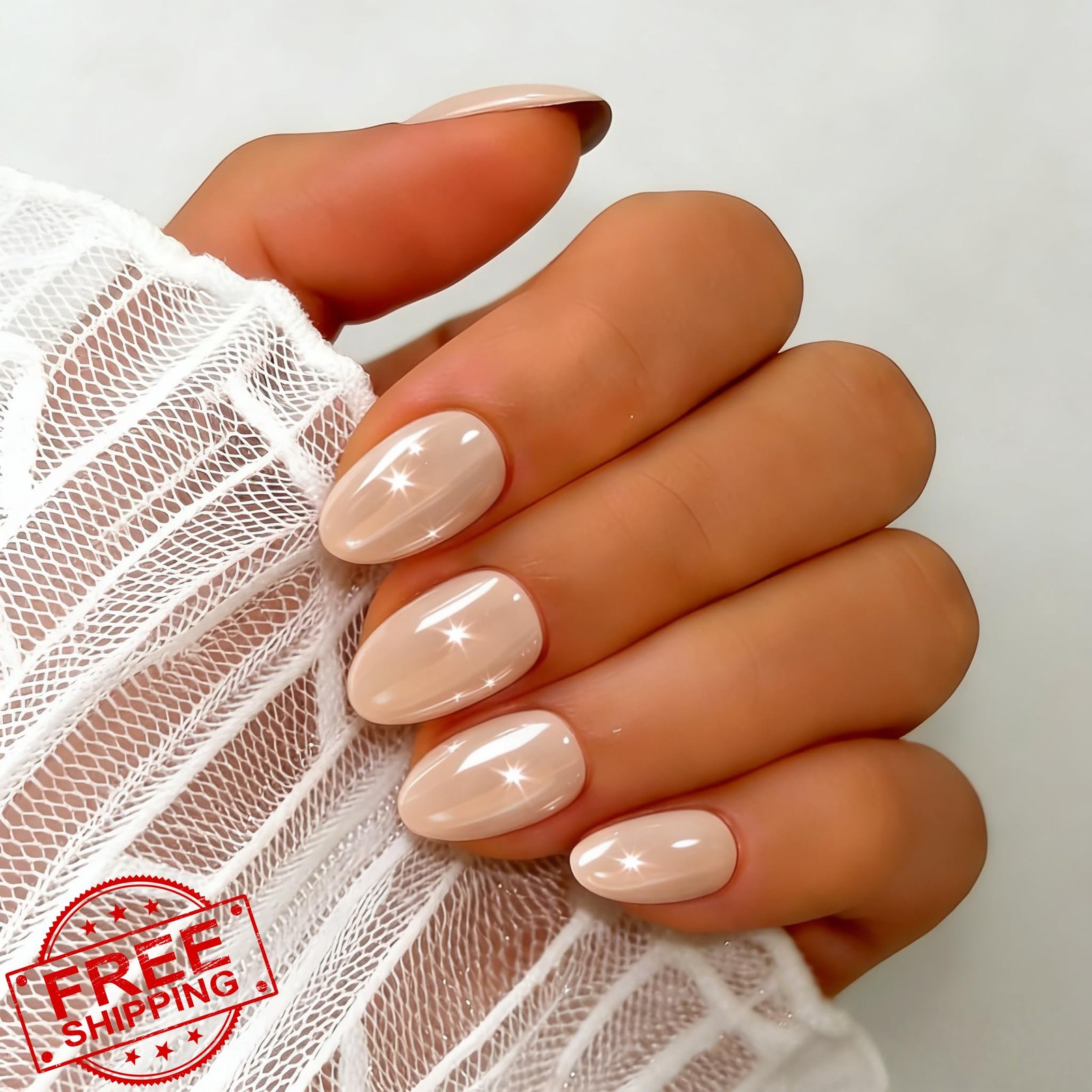 SXVME Short Oval Nude Glazed Press on Nails