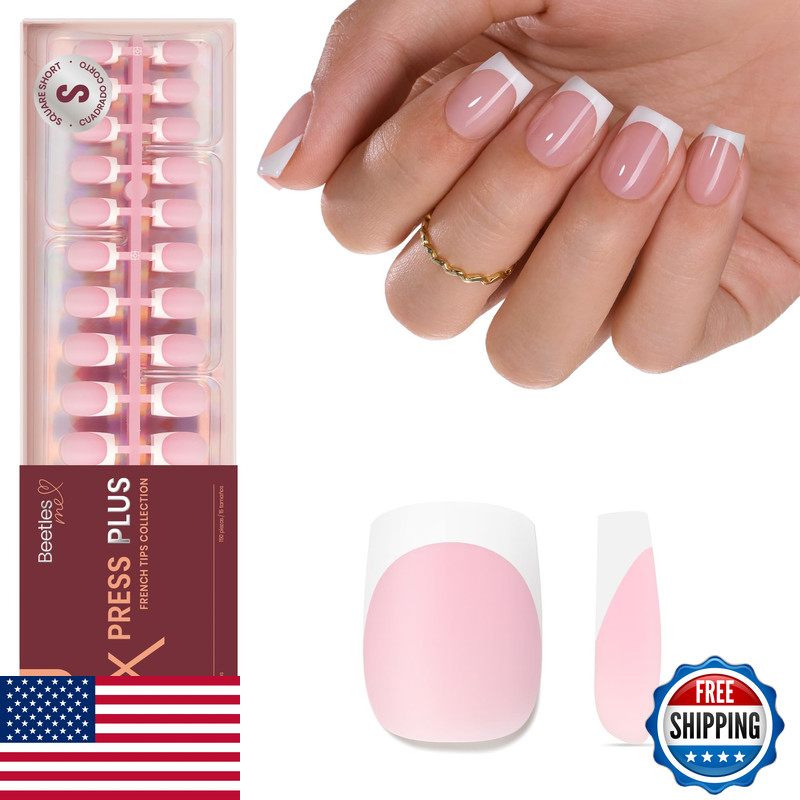 Beetles Gel Polish Beetles French Tips Press On Nails 150 Pcs Pink Short Square
