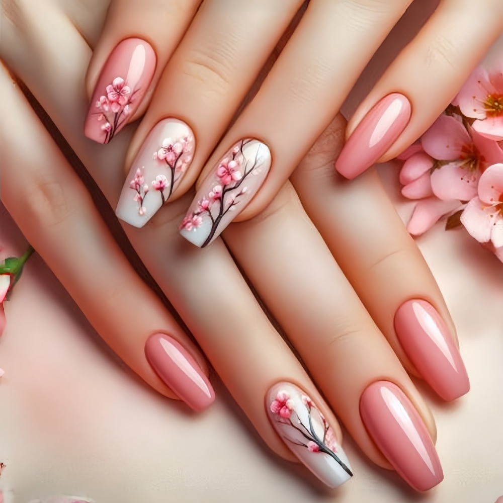 24pcs Ocean Press-On Nails: Coral, Jellyfish Mermaid Designs.Reusable Salon Art.
