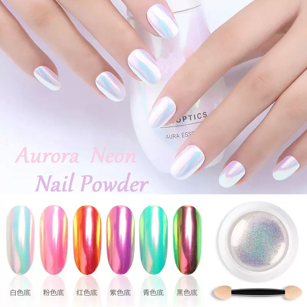 AURORA NAIL POWDER Mirror Effect CHROME Nail Art Mermaid Rainbow AB (Opal6) Uk