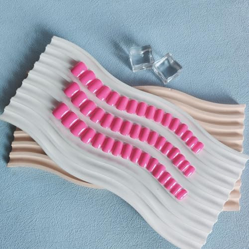 48Pcs Hot Pink Press on Nails Short Square Fake Nails, square glossy hot pink