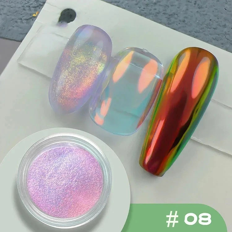 AURORA NAIL POWDER Mirror Effect CHROME Nail Art Mermaid Rainbow AB (Opal6) Uk