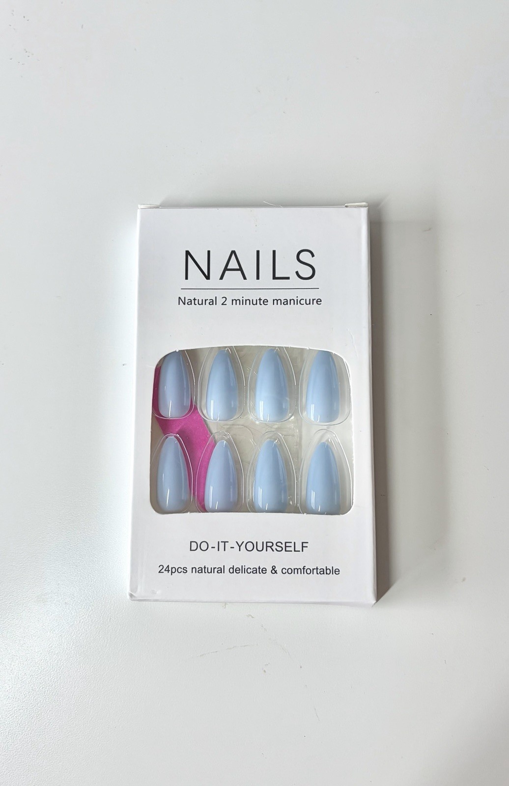 24pc Light Blue Press On Nails | Long Almond | Reusable with Tools