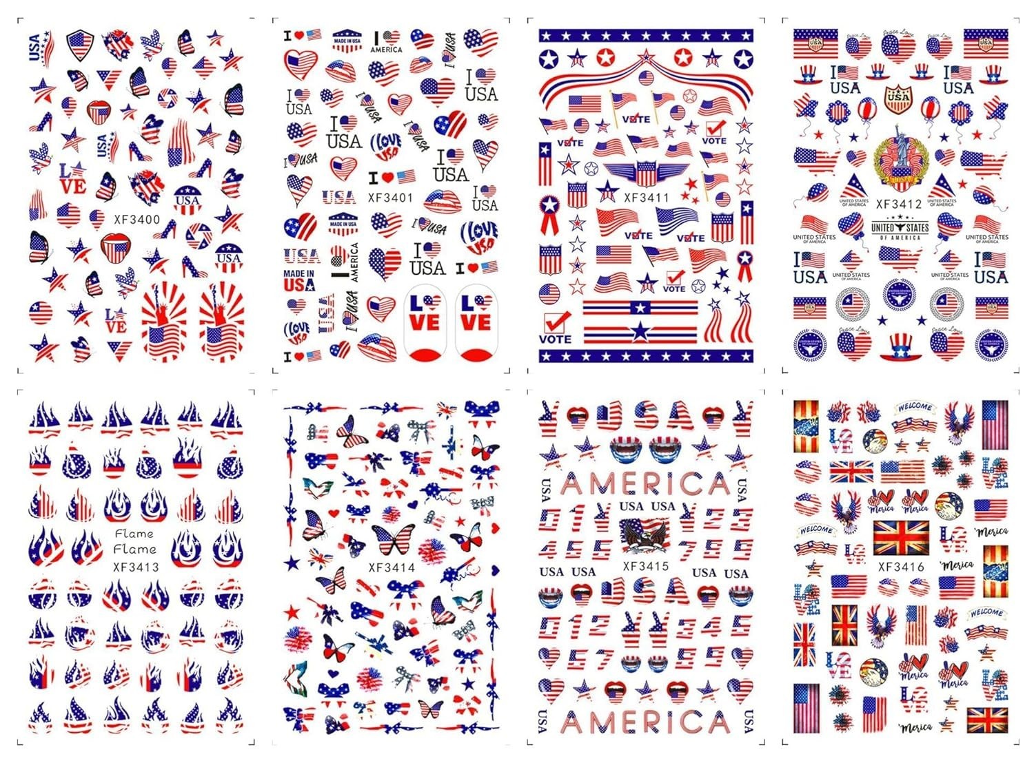 Celebrate Independence Day with 8 Cute 3D Nail Stickers – Red, White & Blue
