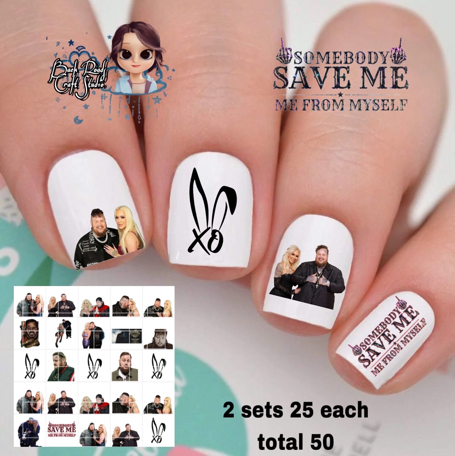 JellyRoll & Bunny Waterslide Nail Decals Set Of 50 Instructions & Bonus