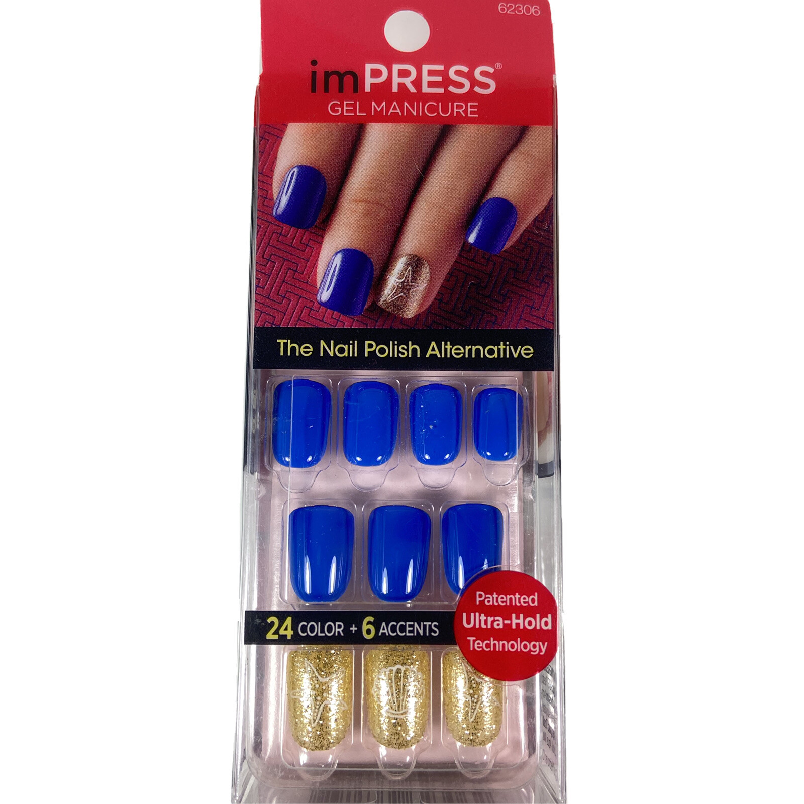 NEW Kiss Nails Impress Press On Manicure Short Gel Blue Starfish Sea Shell Gold