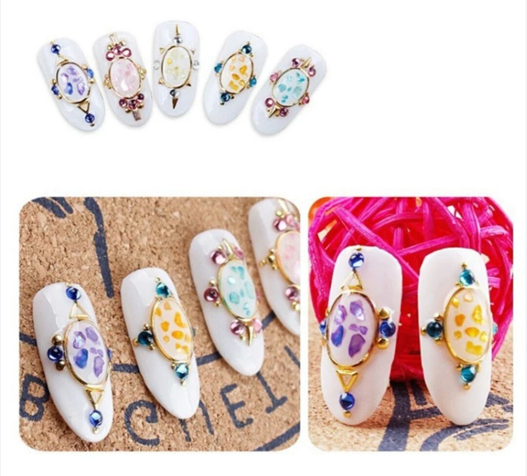 10pcs 3D Hollowout Gold Metal Oval Circle Rect/Triangle Frame Nail Art Decorate