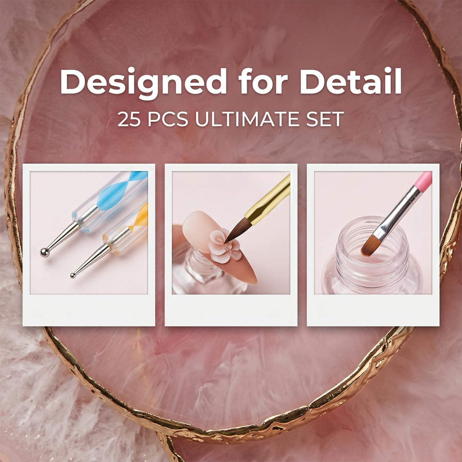 25Pcs Nail Art Tools Set,Nail Art Brushes,Resin Palette and Stand | 2-Way Acryli