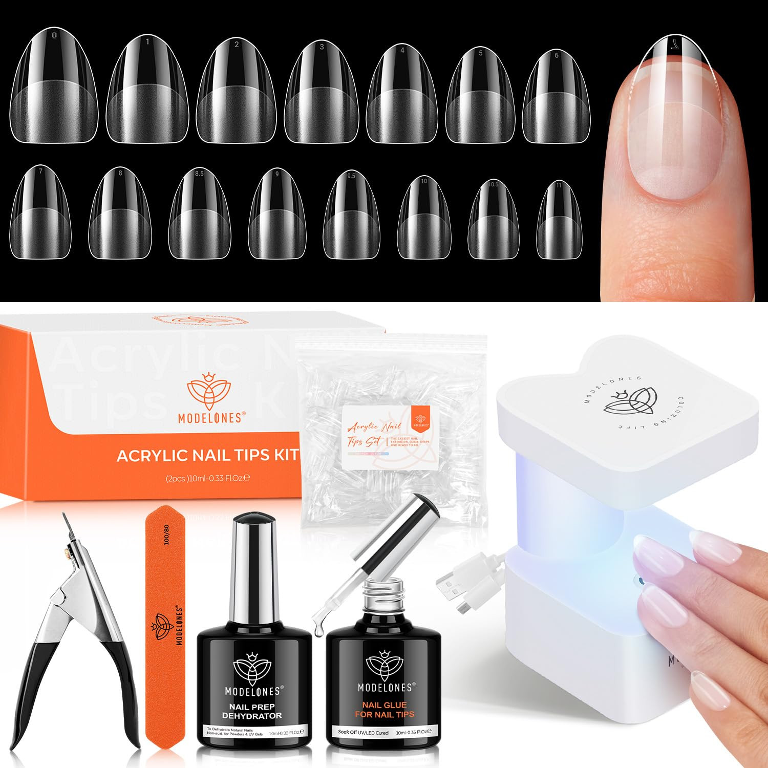 X Nail Gel Kit Almond,15Sizes Fake Nails 510Pcs, 9-In-One Glue Prep Dehydrator &