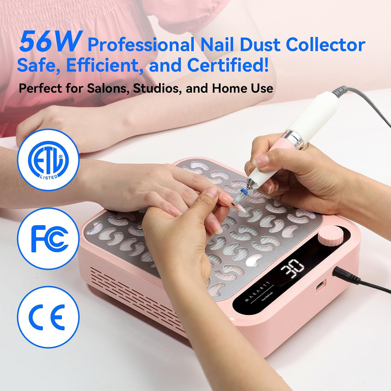 Nail Dust Collector Powerful Suction LED Display Speed Control Pink | Larina Vac