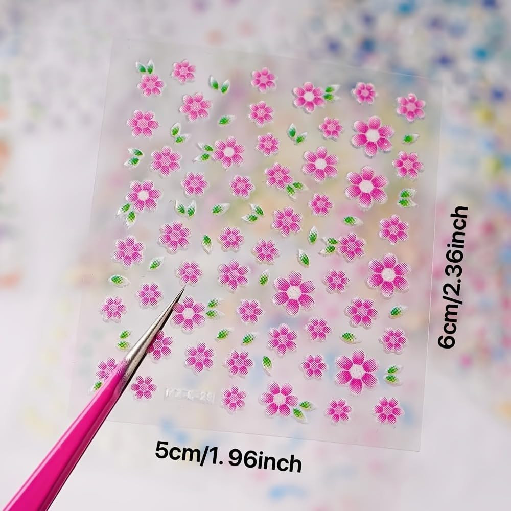 30 Sheets Flower Nail Stickers Colorful 3D Self Adhesive Cute Daisy Floral Nail
