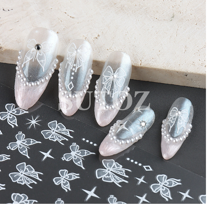 Silver Black 3D Nail Stickers Butterfly Knot Star Flower Transfer Decals NH6