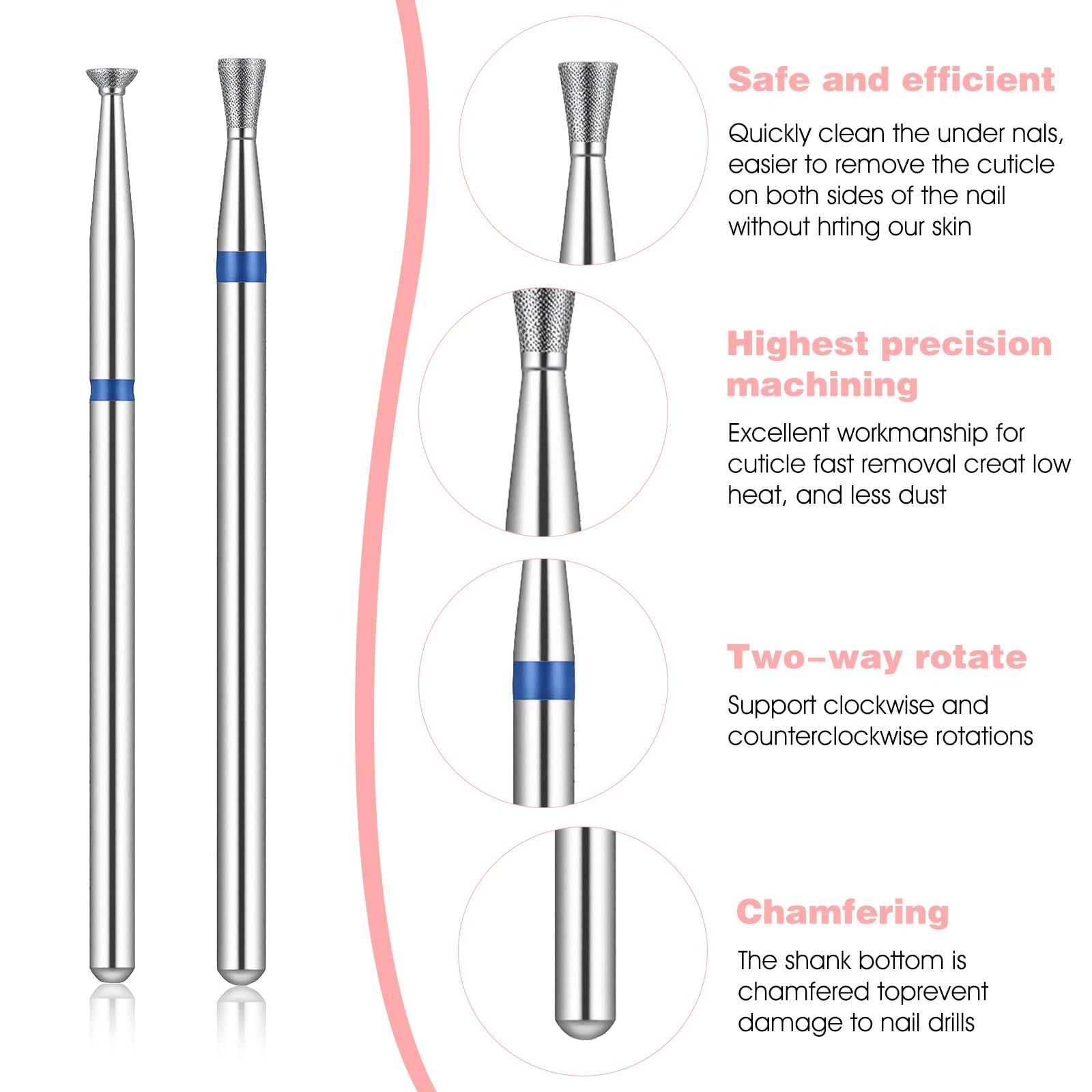 6Pcs Cuticle Clean Nail Drill Bit Set, 3/32″ Russian Diamond Nail File Bits, …
