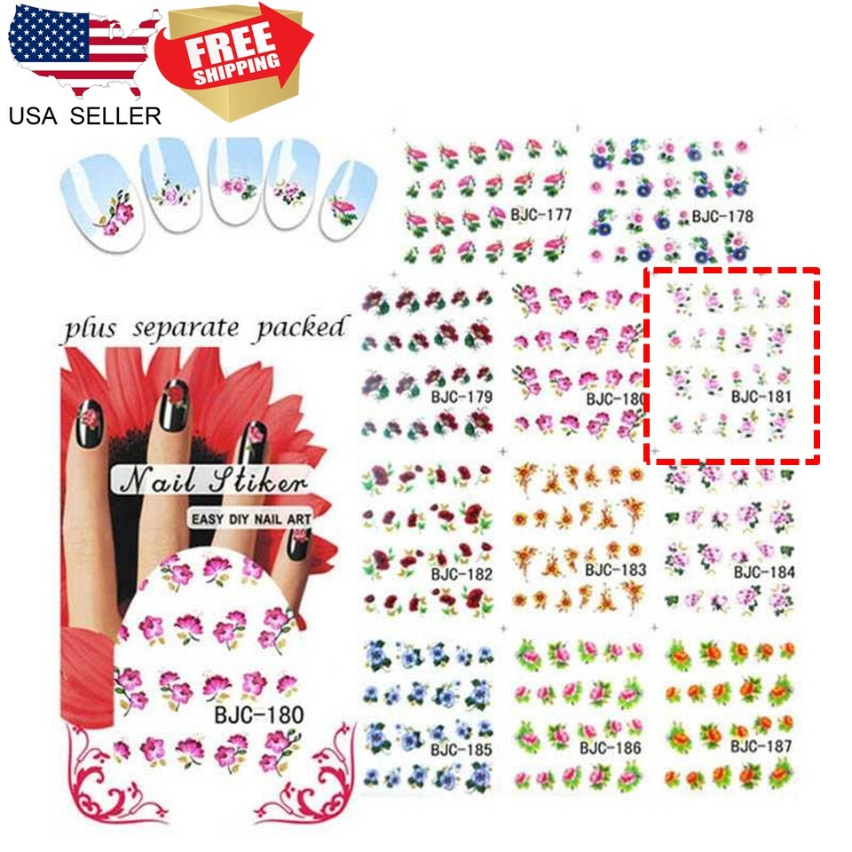 2 pcs Nail Art Water Transfer Sticker Flower Decals Tips Decoration BJC-181
