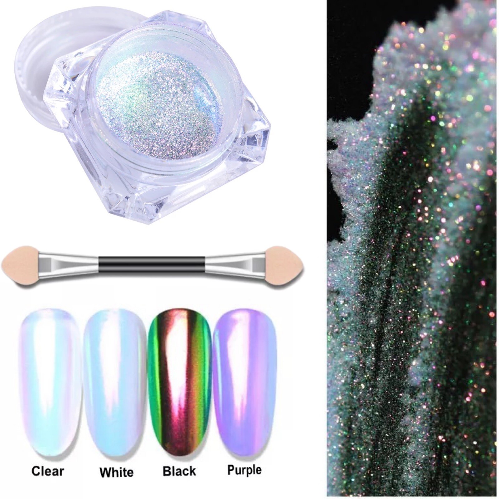 AURORA CHROME POWDER NAIL AB Unicorn MERMAID MIRROR Effect RAINBOW Opal (um)