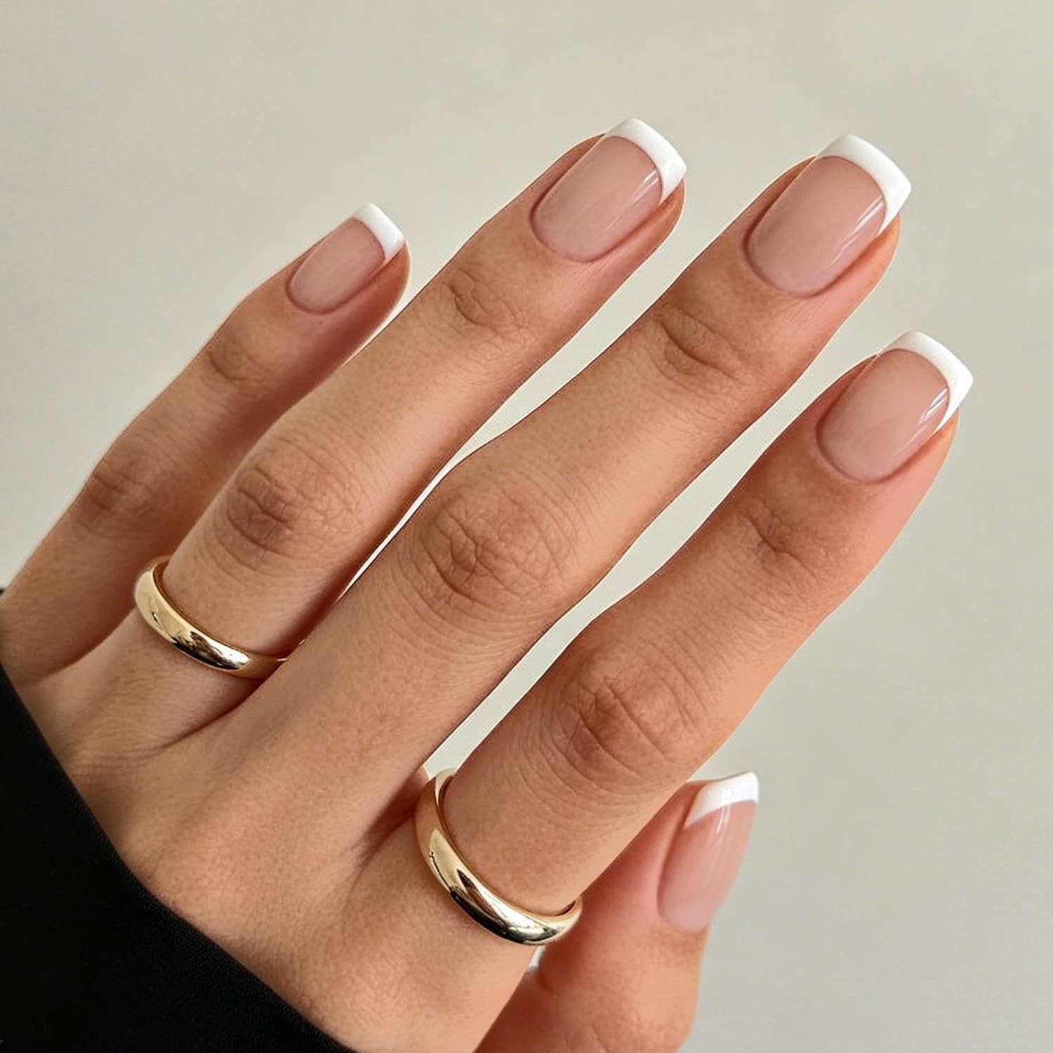 Modelones French Tips Press on Nails Short Square, Pink White Fake Nails