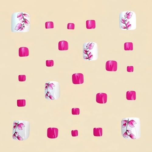 Spring Press on Toenails White Fake Toe nails with Pink Flower Designs Floral