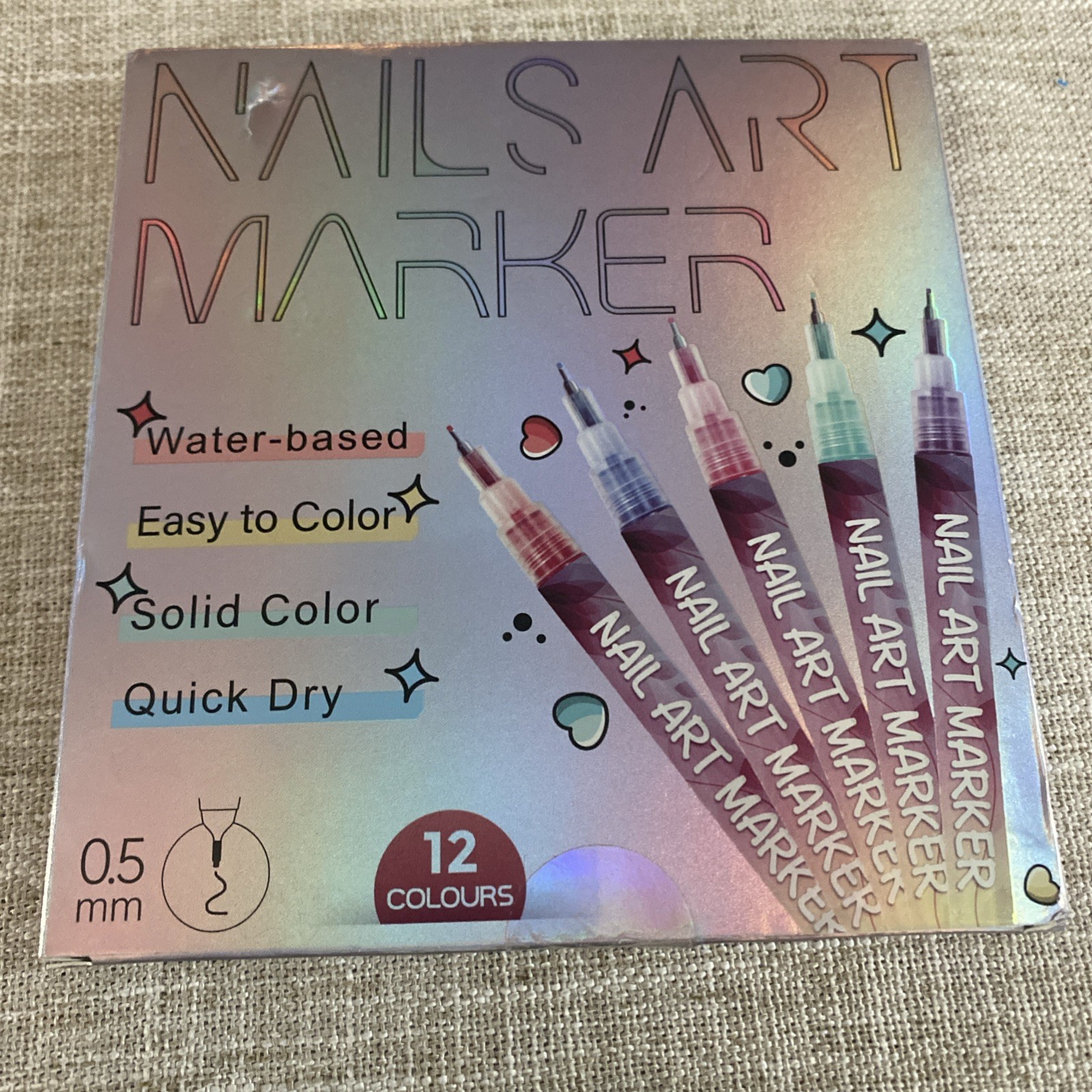 12 Color Nail Art Marker Set Water-Based Quick Dry Solid Colors for Nail Art