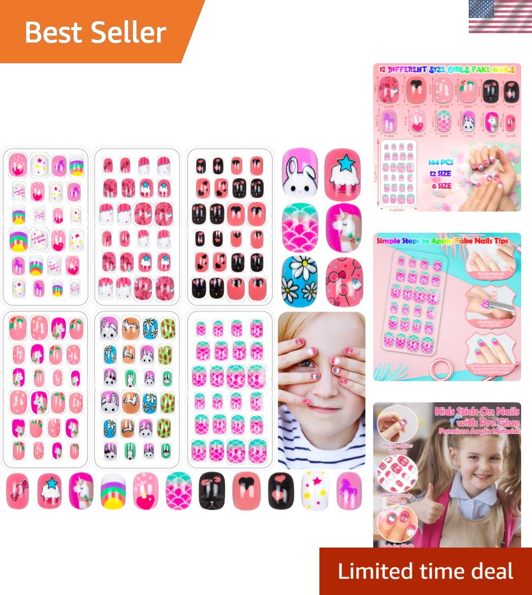 Safety First! 144 Short Acrylic Press On Nails for Kids – Vibrant & Playful