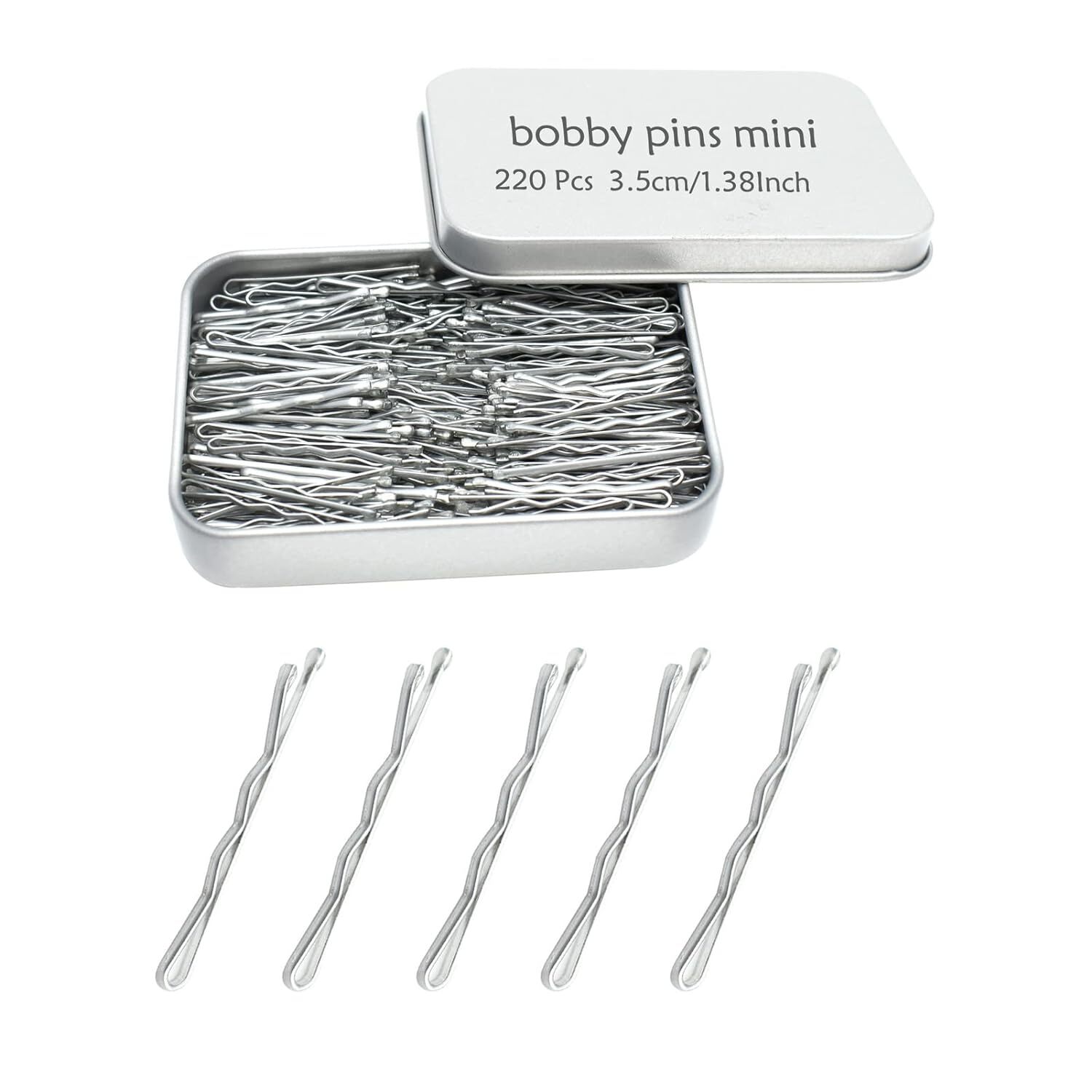 220 Ct 1.38 Inch Mini Silver Gray Cute Bobby Pins with Metal Silver（1.38inch）