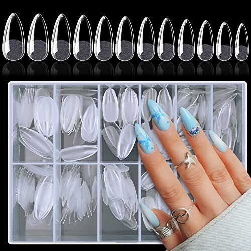 240pcs Almond Nail Tips Clear Full Cover Medium Length Short Medium Almond
