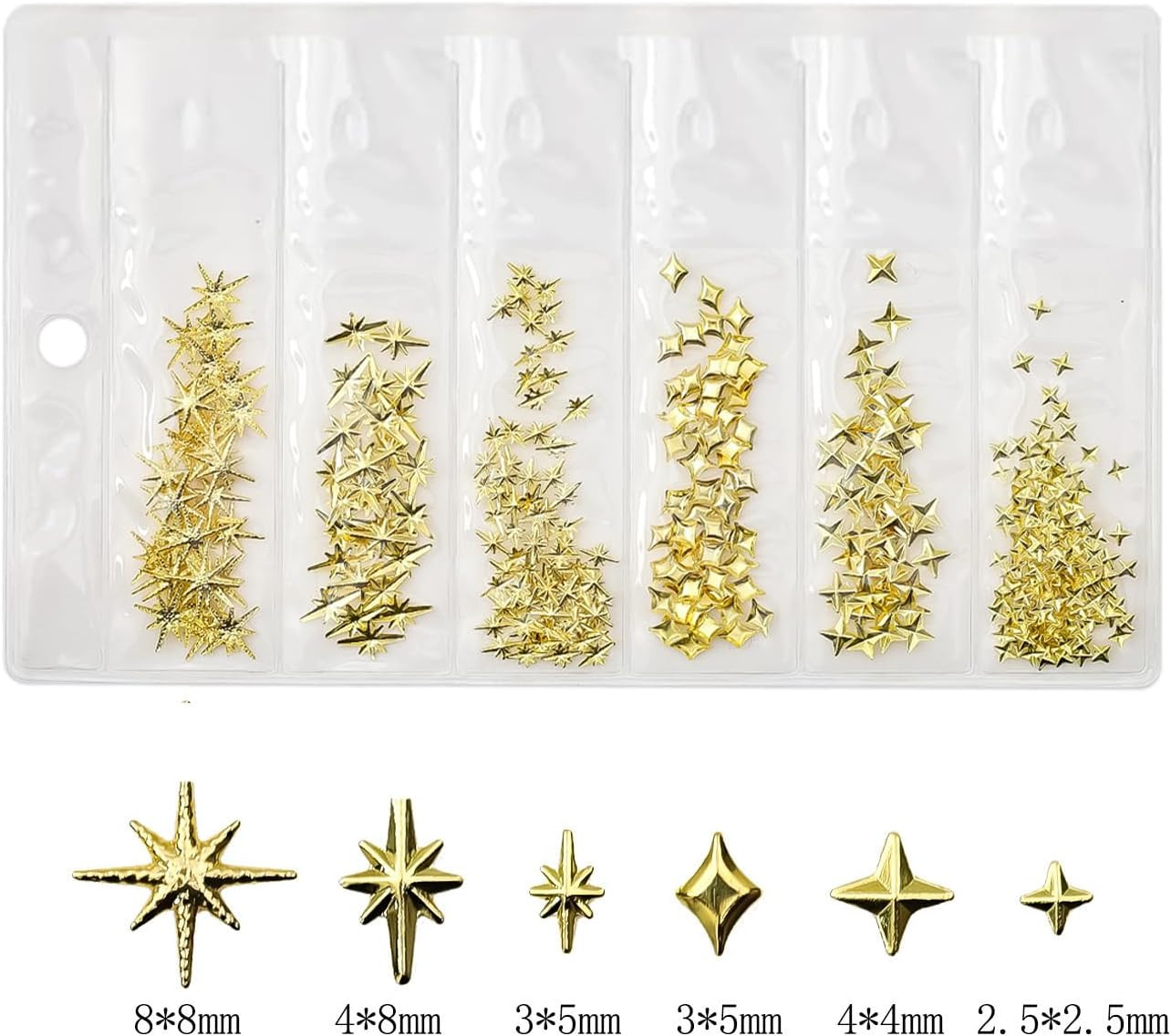 200Pcs Star Nail Charms for Nails Art 3D Gold Star Nail Charms Metallic Studs Rh