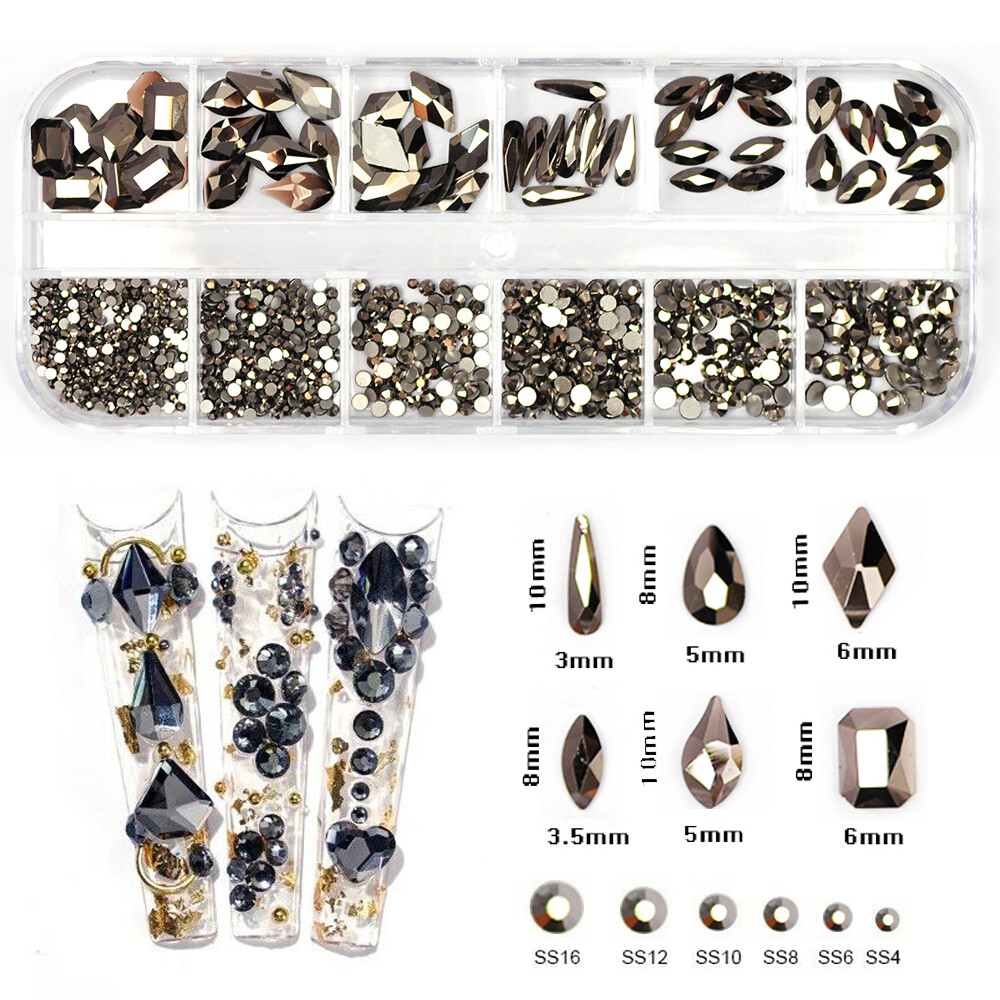 12Box/Set Mix SHAPE Crystal Rhinestone Diamond NON hotfix Nail Art Decoration