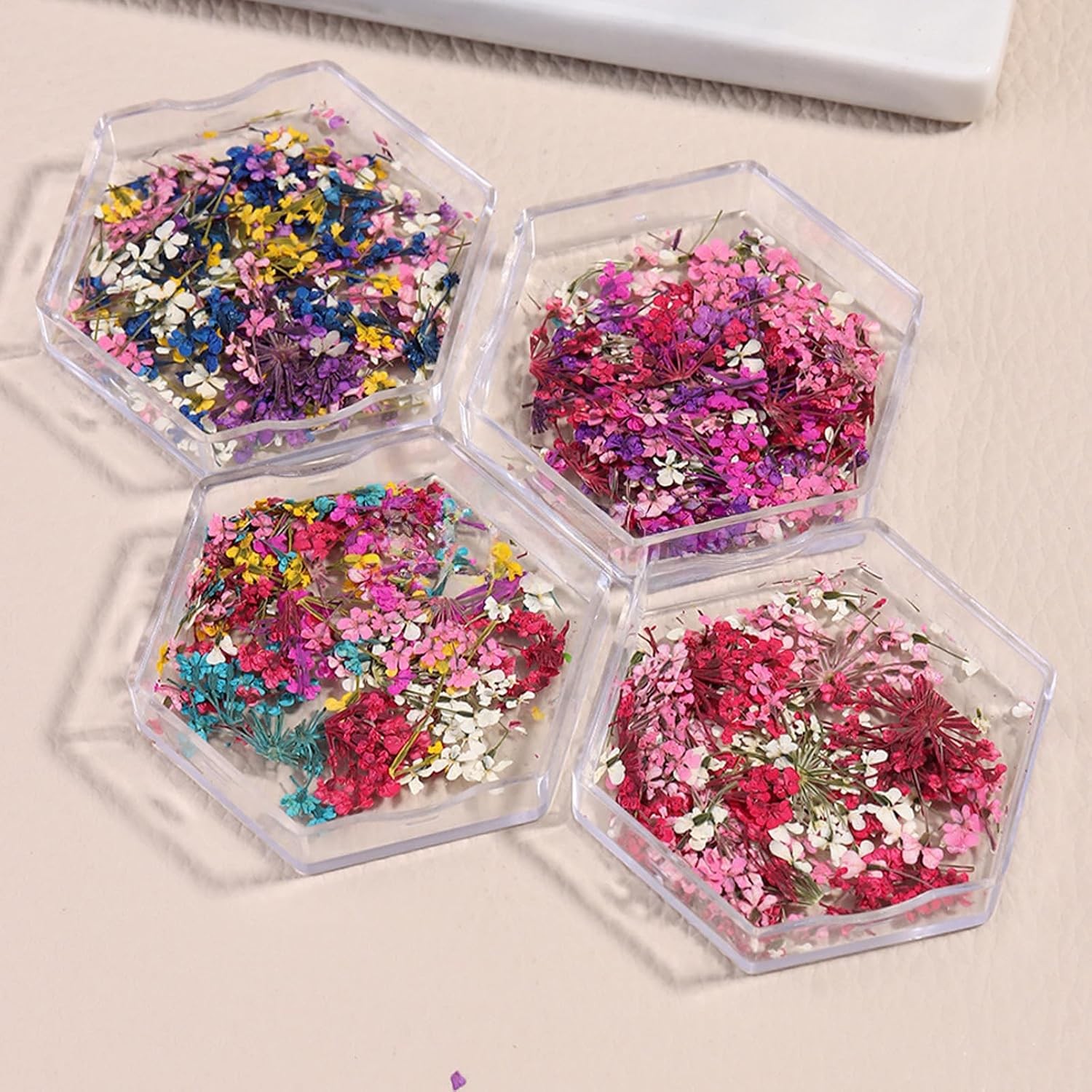 4 Boxes 3D Dried Flowers Nail Art Kit, Natural Floral Petals for DIY Manicure